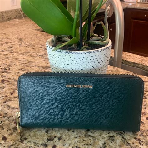 michael kors large wallet gren|Michael Kors racing green wallet.